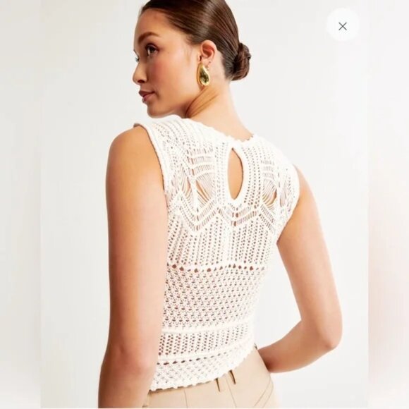 Abercrombie White Macrame Lace Crew Tank - S Small - Picture 3 of 3